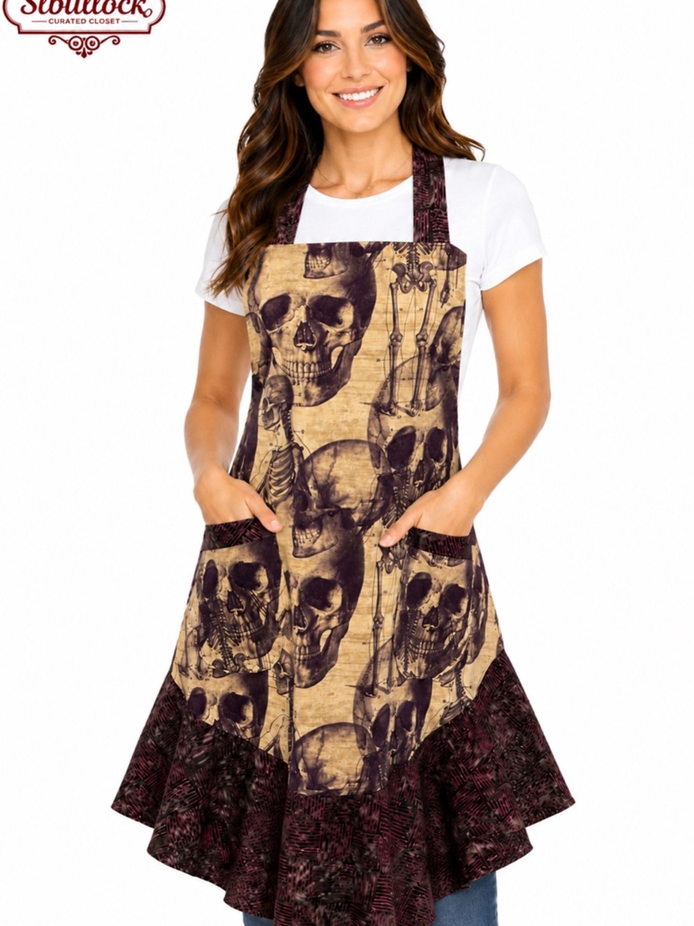 Baking Bliss Handmade USA 100% Cotton Skull Print Halloween Apron